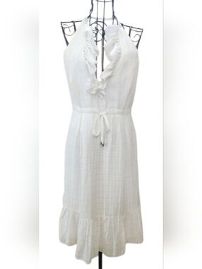 Lilly Pulitzer Silk Cotton Halter Dress Off White Structured Bodice Size 4